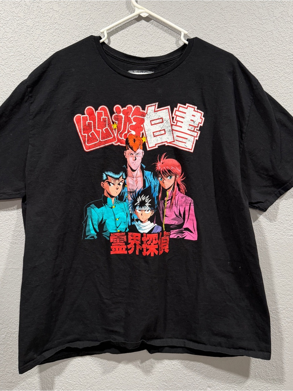 Black Anime Graphic Tee with Colorful Character Print